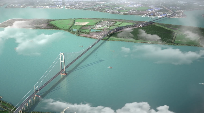 張靖皋長江大橋建成效果示意圖。中鐵大橋局供圖