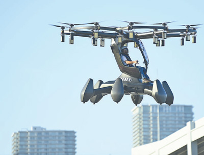 新一代單座飛行器HEXA在日本東京演示飛行。大衛·馬勒伊攝（影像中國）