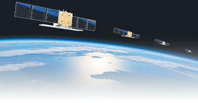 圖為銀河航天研制SAR衛星在軌模擬圖（四顆）。