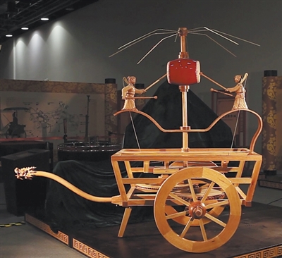  中國科學技術館展出的記里鼓車復原模型。   中國科學技術館供圖