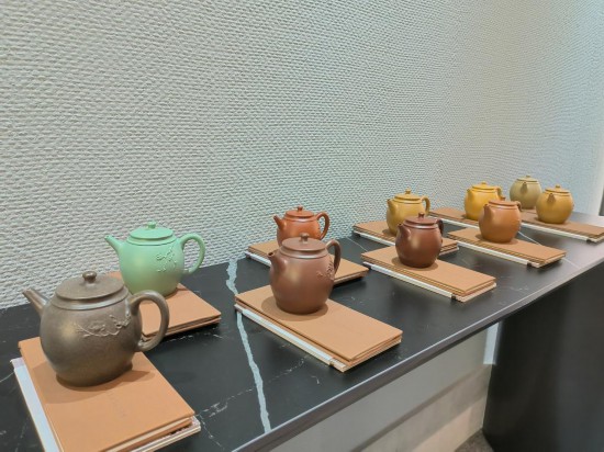 這是江蘇宜興一家工作室展示的部分茶壺作品（5月22日攝）。新華社記者 何磊靜 攝