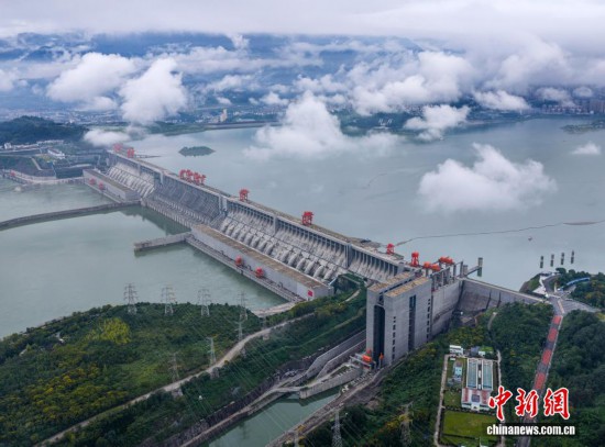 圖為9月11日，三峽水庫進入蓄水運行階段。（無人機照片）