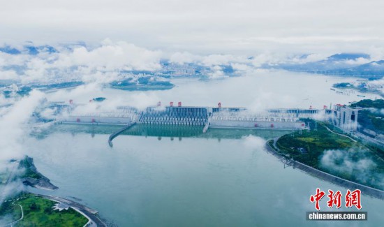 圖為9月11日，航拍三峽大壩。（無人機照片）