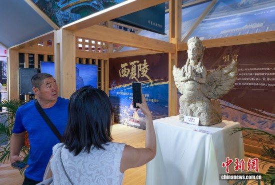 9月14日，觀眾參觀西夏陵文物妙音鳥（復制品）。