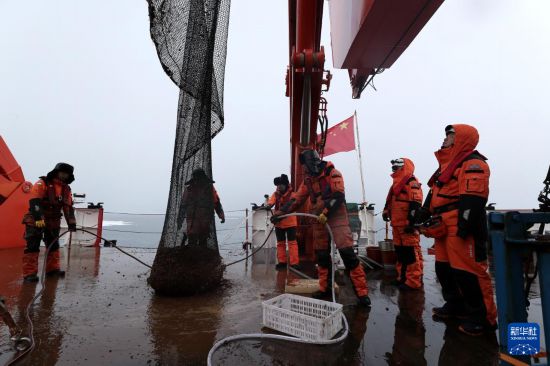 科考隊員在回收底拖網（2025年7月23日攝）。新華社記者 劉詩平 攝